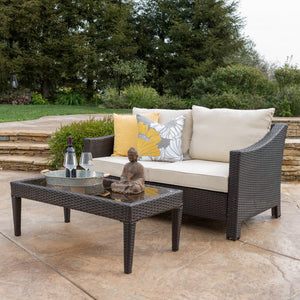 Christopher Knight Home® - Noble House - Antibes Outdoor Wicker Loveseat and Coffee Table with Cushions