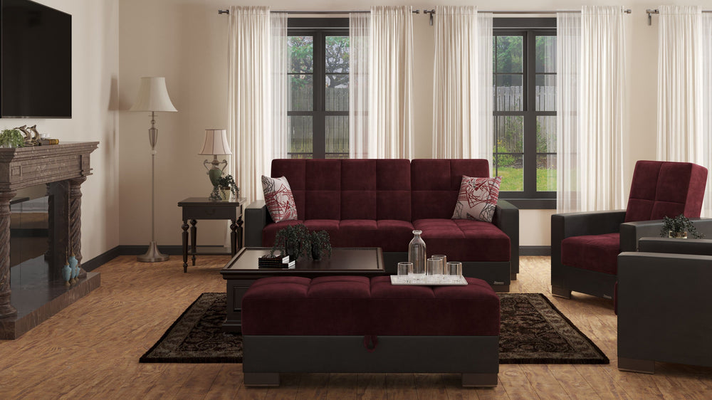 English Elm PrimeNest NimbusFlow Upholstered Ottoman with Storage and Click-Clack Tech, Microfiber Comfort 52" Burgundy B030P280964