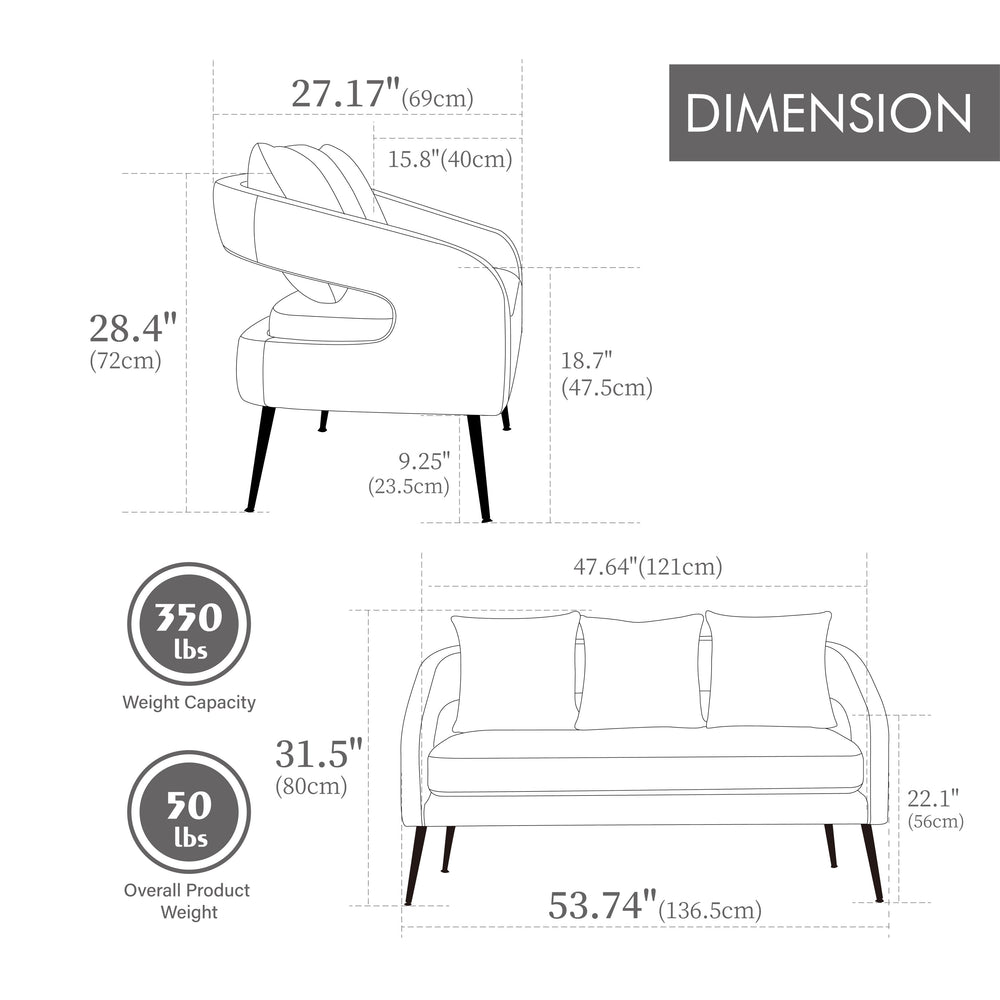English Elm 3-Piece Upholstered Velvet Small Living Room Furniture Set with Metal Legs, Open Back, Cozy Modern Chic Elegance Beige W3118S00013