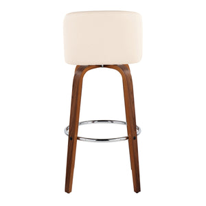 English Elm Toriano Mid-Century 30" Fixed-Height Swivel Barstool with Walnut Legs, Faux Leather Comfort Pair Cream B202S00706