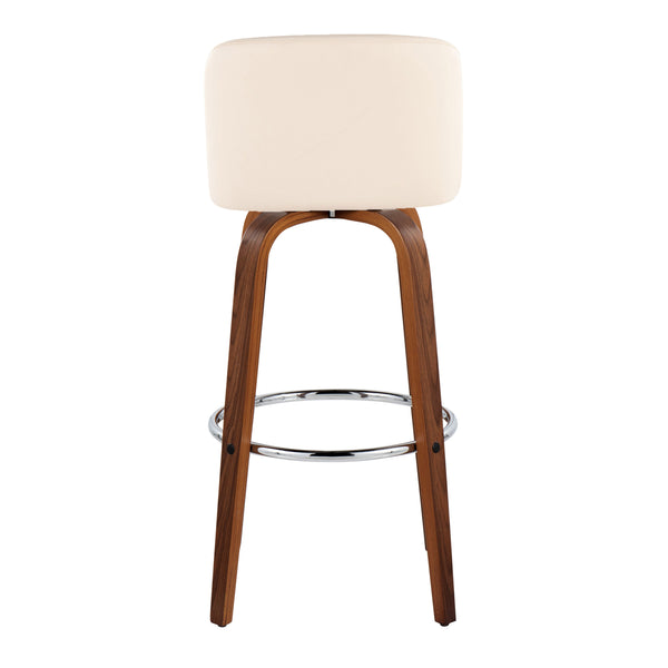 English Elm Toriano Mid-Century 30" Fixed-Height Swivel Barstool with Walnut Legs, Faux Leather Comfort Pair Cream B202S00706