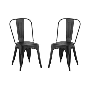 English Elm Set Of 2 Matte Black Industrial Metal Dining Chairs – Lightweight, Stackable, Easy-Clean & Modern Design B347P383388-GIGA