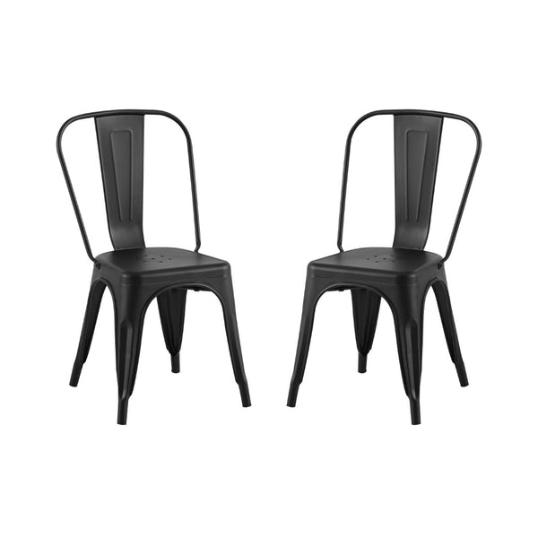 English Elm Set Of 2 Matte Black Industrial Metal Dining Chairs – Lightweight, Stackable, Easy-Clean & Modern Design B347P383388-GIGA