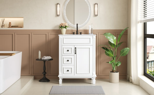 English Elm 24" Bathroom Vanity With Ceramic Sink - Elegant Modern Design, 2 Soft-Close Drawers, Adjustable Shelf N710P318990K