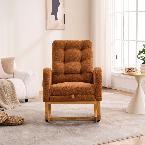 English Elm LY-5104 Plush High-Back Rocking Chair with Footrest & Storage Pocket, Ergonomic Foam Cushion for Nursery Caramel W2231P292992