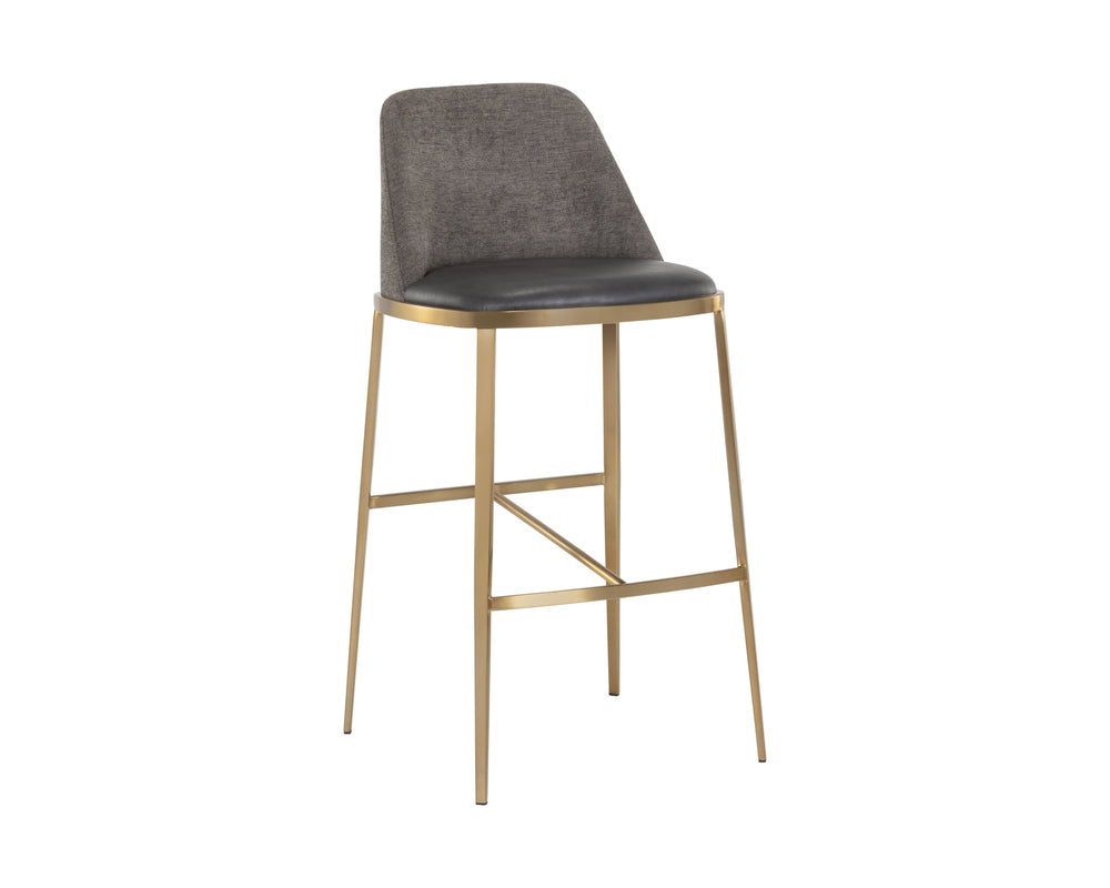 Sunpan Dover Luxurious Faux Leather Barstool with Sleek Brushed Gold Steel Legs for Contemporary Spaces Bravo Portabella / Sparrow Grey
