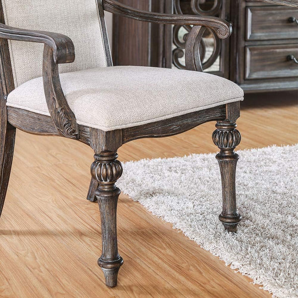 English Elm Natural Rustic 2-Piece Arm Chair Set With Ivory Upholstered Seats & Intricate Wood Inlay Detail B2741P408875