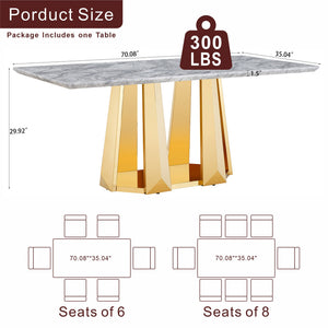 English Elm Marble Dining Table For 6 - Modern Faux Marble Rectangle Table With Gold Stainless Steel Base W3456S00041