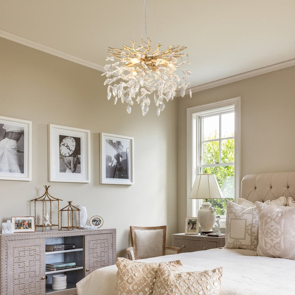 English Elm 6-light Rectangular Chandelier Seeded Glass Gold Farmhouse Fixture for Dining Rooms W5008P466531