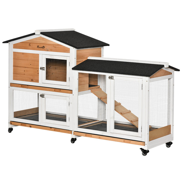 English Elm PawHut 63" 6-Tier Small Animal Habitat with Hammock, Heavy-Duty Steel Cage, Wheels & Removable Tray Natural Wood W2225P217663