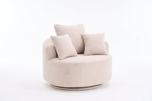 English Elm 360° Swivel Chair upholstered barrel accent chair with plush high-resilience foam and pillows for comfort Beige W2231P264468