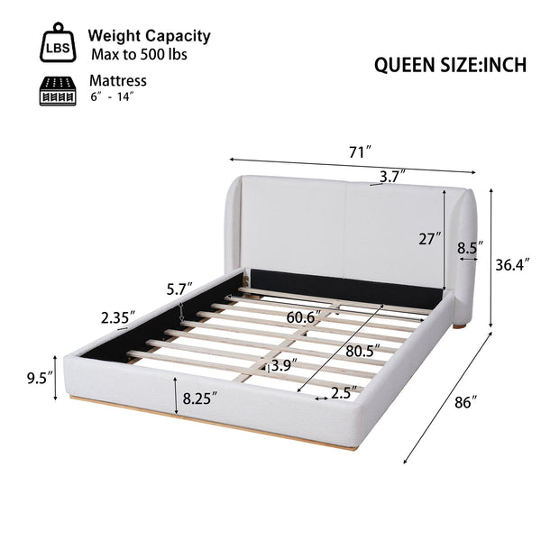 English Elm Christopher Knight Home® - Queen Boucle Upholstered Wingback Bed Frame – Solid Rubberwood Base, No Box Spring, Modern Cozy Design N757Q331591W