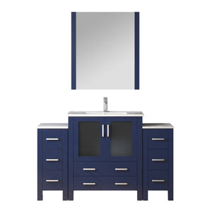 English Elm Navy 54" Bath Vanity with Side Cabinets, White Ceramic Top, Chrome Faucet & 28" Mirror — Durable, Scratch-Resistant B2731S01374