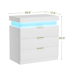 English Elm Nightstand with Built-in Charging Station Rgb Led Lighting and Sliding Top Drawer White W1162P246395