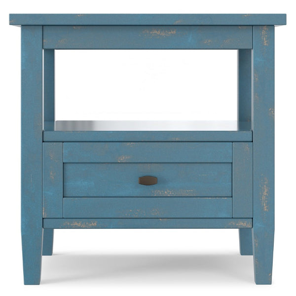 English Elm Warm Shaker Solid Wood End Table Distressed Blue Coastal Finish Bronze Hardware B136P420274