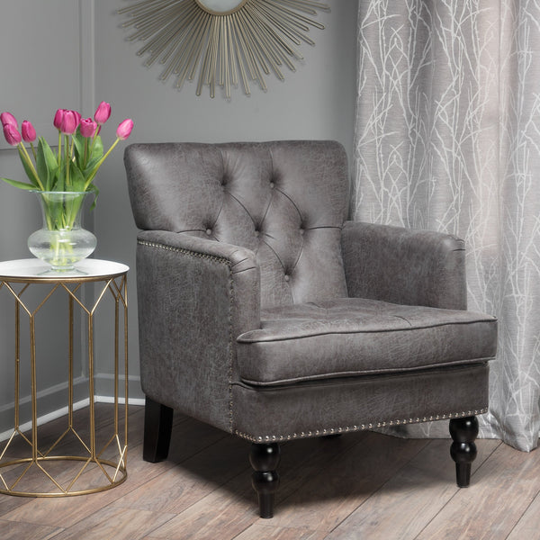 English Elm Christopher Knight Home® - HARRISON Tufted Club Chair with Diamond-Stitched Back, Nailhead Trim and Turned Birch Legs for Comfort and Style Slate 53444.00MFSLA