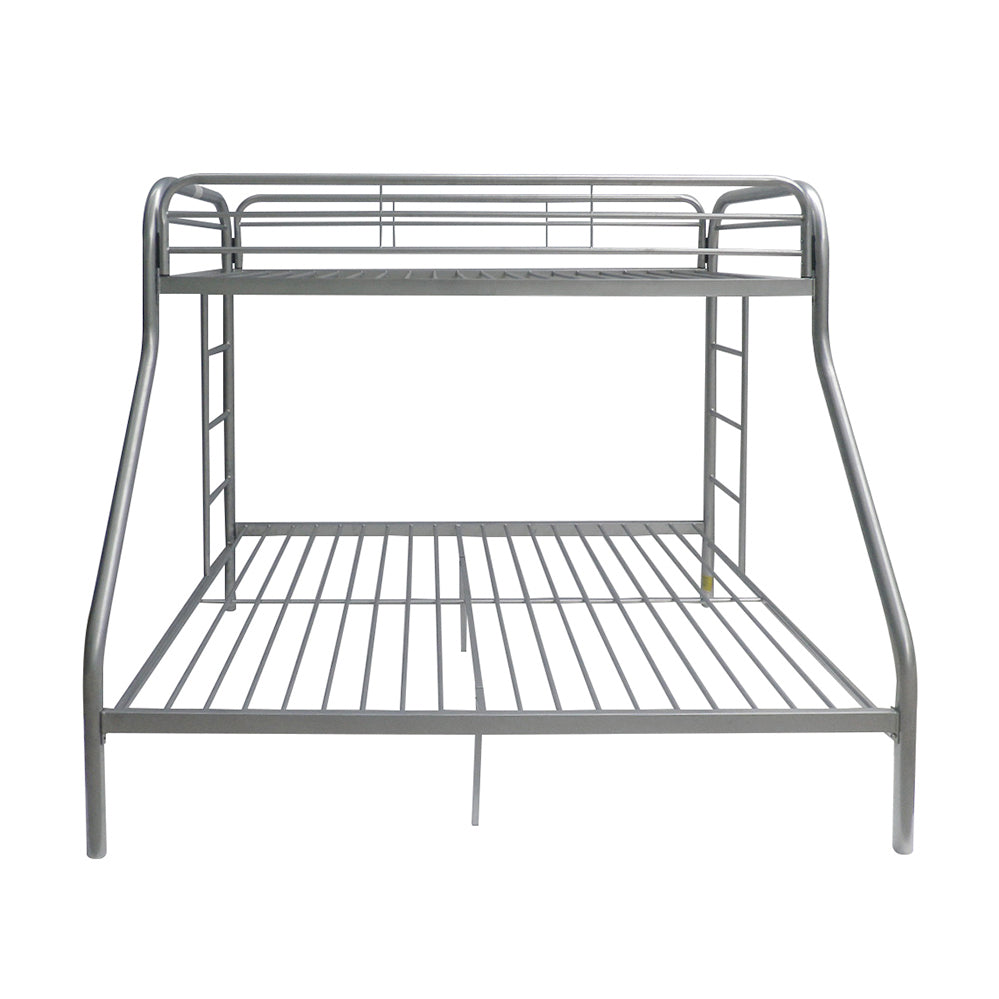 English Elm Tritan Twin/Full Metal Bunk Bed Silver Finish — 2" Tube Frame, Full Guardrail, Twin Over Full, 660lb Capacity B2726P400277