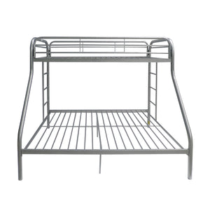 English Elm Tritan Twin/Full Metal Bunk Bed Silver Finish — 2" Tube Frame, Full Guardrail, Twin Over Full, 660lb Capacity B2726P400277