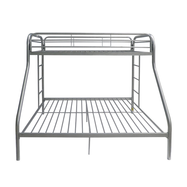 English Elm Tritan Twin/Full Metal Bunk Bed Silver Finish — 2" Tube Frame, Full Guardrail, Twin Over Full, 660lb Capacity B2726P400277