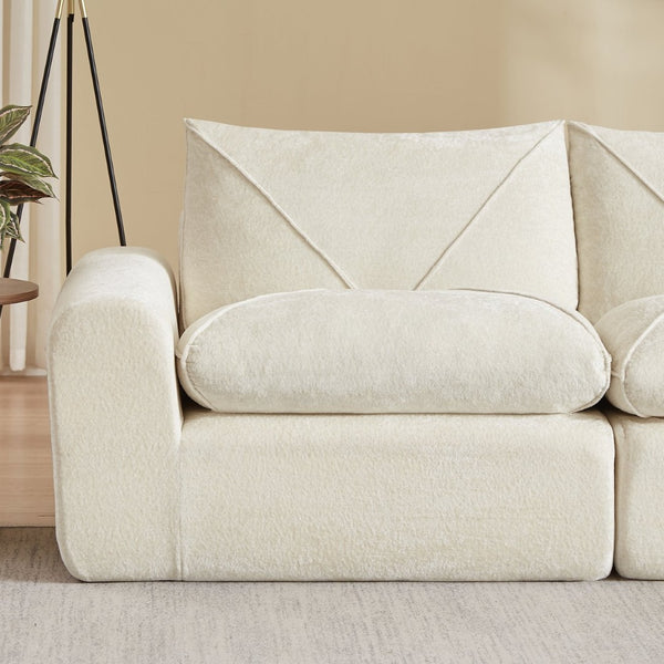 English Elm Modern Chenille Sectional Sofa with Foot Extension Low Profile Living Room Comfort Beige W3396P463868