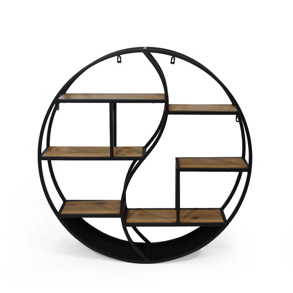 English Elm Christopher Knight Home® - Metal Wall Shelf with wood and iron frame — decorative floating shelving unit for living room decor, bedroom organizer, hallway centerpiece, rustic modern storage Black 63812.00