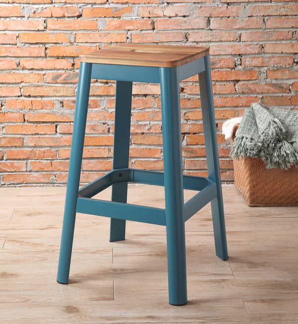 English Elm Jacotte Solid Pine Seat Bar Stool 30" Height — Natural Wood Seat, Teal Powder-Coated Metal Frame, 100lb Capacity B2726P348930