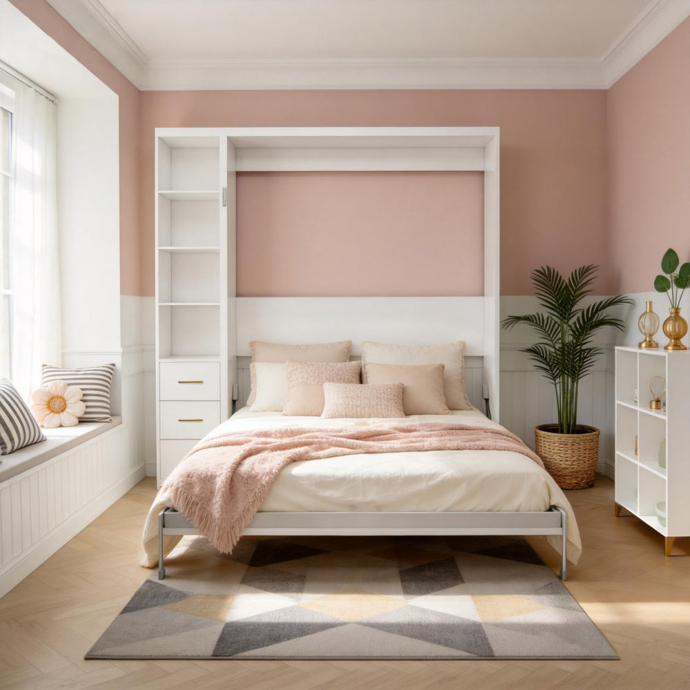 English Elm Diy Queen Murphy Bed with Integrated Workspace Desk for Studio and Home Office W5290S00002