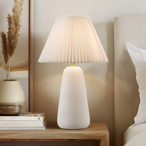 English Elm Textured Ceramic Table Lamp with Fluted Fabric Shade White for Cozy Ambient Lighting, 21"H Decor B035P264542