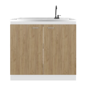 English Elm Utility Sink Base Cabinet with Two Doors Shelved Storage White Oak Laundry Room B097S00260