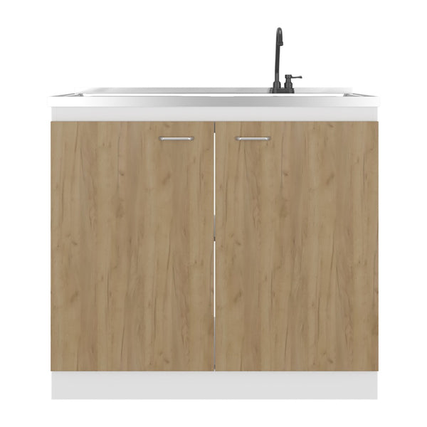 English Elm Utility Sink Base Cabinet with Two Doors Shelved Storage White Oak Laundry Room B097S00260
