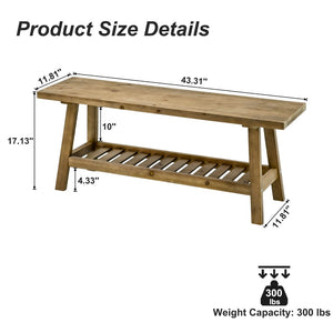 English Elm 43" Farmhouse Cedar Entryway Bench with Lower Shelf Distressed Rustic Wood Seating W3204P453623