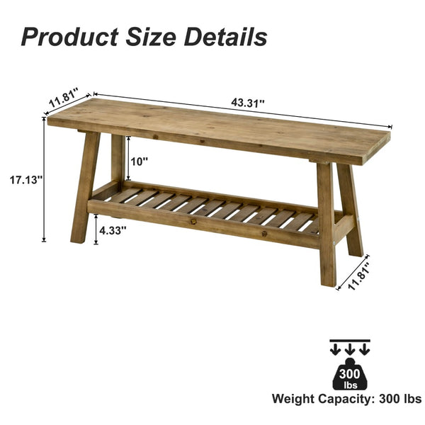English Elm 43" Farmhouse Cedar Entryway Bench with Lower Shelf Distressed Rustic Wood Seating W3204P453623