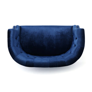 English Elm Christopher Knight Home® - LOVESEAT Chesterfield Velvet Loveseat with Deep Button Tufting, Scrolled Arms & Nailhead Trim for Elegant Comfort Navy Blue 61203.00NVLTNBL