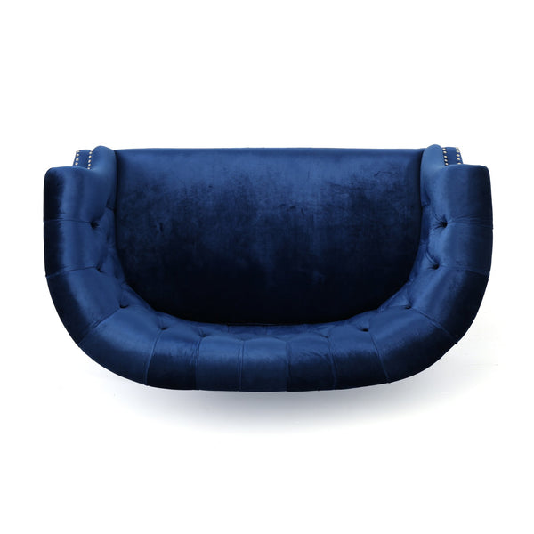 English Elm Christopher Knight Home® - LOVESEAT Chesterfield Velvet Loveseat with Deep Button Tufting, Scrolled Arms & Nailhead Trim for Elegant Comfort Navy Blue 61203.00NVLTNBL