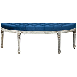 English Elm HOMCOM Vintage Semi-Circle Upholstered Entryway Bench with Tufted Velvet-Touch Seat and Rubberwood Legs Blue W2225P217019
