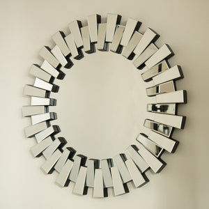 English Elm 32'' Kaltis Mirror Silver 32'' Wall-Mounted Decorative Irregular Circle PU Mirror Luxury Accent Wall Art W2615P346491