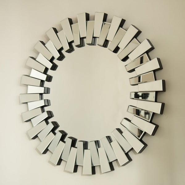 English Elm 32'' Kaltis Mirror Silver 32'' Wall-Mounted Decorative Irregular Circle PU Mirror Luxury Accent Wall Art W2615P346491