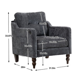 English Elm Accent Comfy chenille chair with USB charging, ergonomic wide back, high-rebound sponge, retro wooden legs DARK GREY W2715P312493