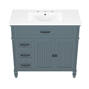 English Elm 36" Modern Bathroom Vanity with Ceramic Sink, Solid Wood + MDF Frame, Sleek Freestanding Design Blue N725P195410C