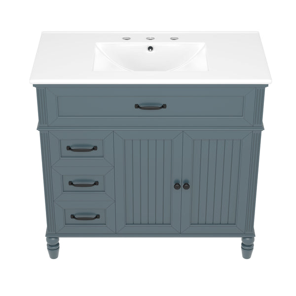 English Elm 36" Modern Bathroom Vanity with Ceramic Sink, Solid Wood + MDF Frame, Sleek Freestanding Design Blue N725P195410C