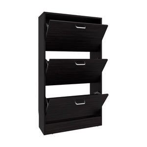 English Elm Hesston Vertical Shoe Rack Organizer Black – Space-Saving 3-Compartment Engineered Wood Storage, Ventilated Backpanel B092P306240
