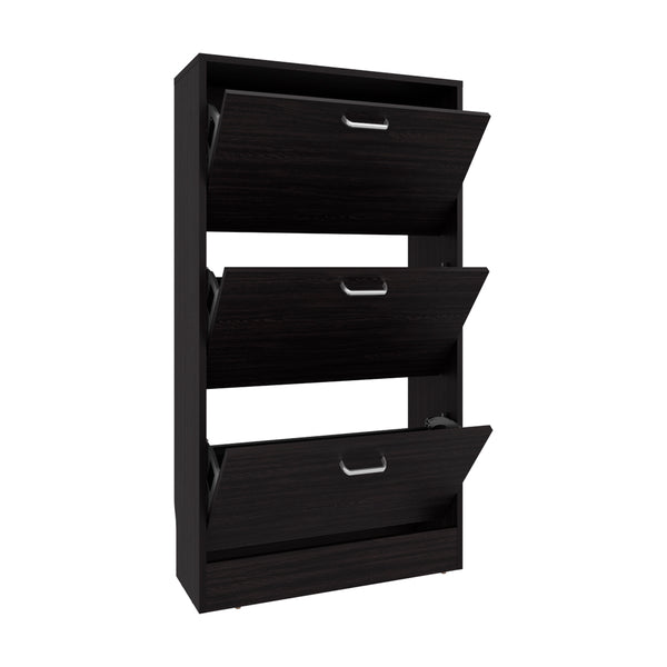 English Elm Hesston Vertical Shoe Rack Organizer Black – Space-Saving 3-Compartment Engineered Wood Storage, Ventilated Backpanel B092P306240