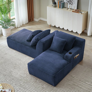 English Elm Compressible Corduroy Double Chaise Lounge with Cupholders, No Assembly, Spring-Padded Comfort Sleeps 94 Blue W2339P346396