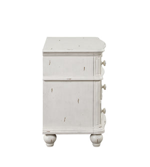 English Elm Jaqueline Antique White Nightstand with 3 Drawers, Felt-Lined Top, Wooden Bun Legs, 40lb Top Capacity B2726P287327
