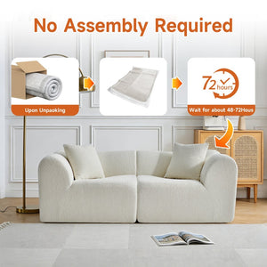 English Elm Modern Velvet Two Seat Loveseat with Pillows Compact Upholstered Sofa for Apartment Beige W1765P349639