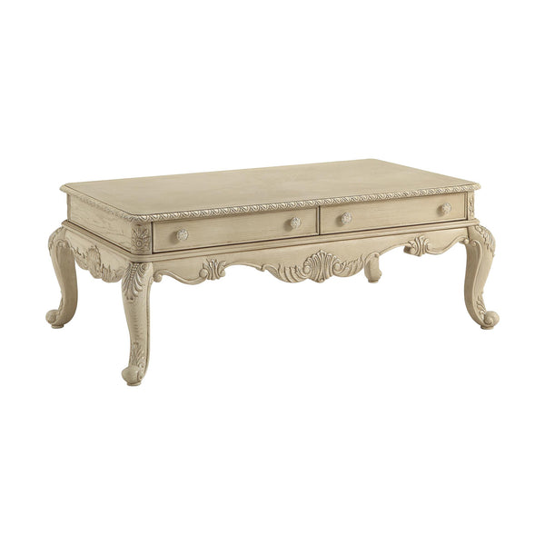 English Elm Antique scalloped-top end table with Queen Anne legs, square design and lower shelf for display elegance Antique White B062P209108