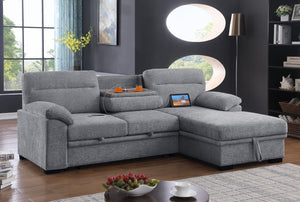 English Elm Kipling Chenille Sleeper Sectional with Storage Chaise and Built-in Usb Charging Light Gray B061S00832