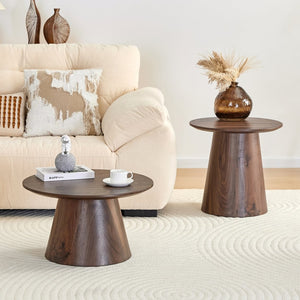 English Elm Nested Round Coffee Table Set with Wood Grain Mdf Top for Modern Living Rooms Walnut W2920S00116
