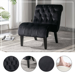 English Elm COOLMORE Velvet Armless Barrel Accent Chair with Solid Wood Frame, Plush Foam Upholstery, Stylish Living Room Seating Black W39550128