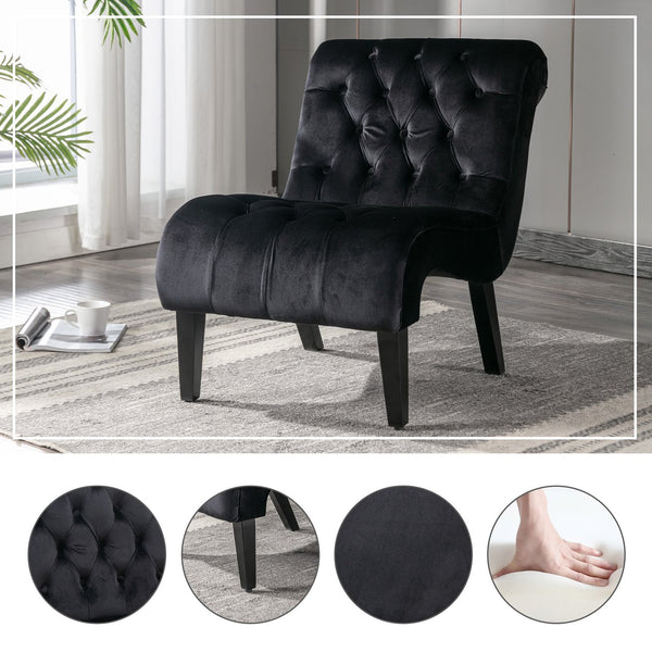 English Elm COOLMORE Velvet Armless Barrel Accent Chair with Solid Wood Frame, Plush Foam Upholstery, Stylish Living Room Seating Black W39550128